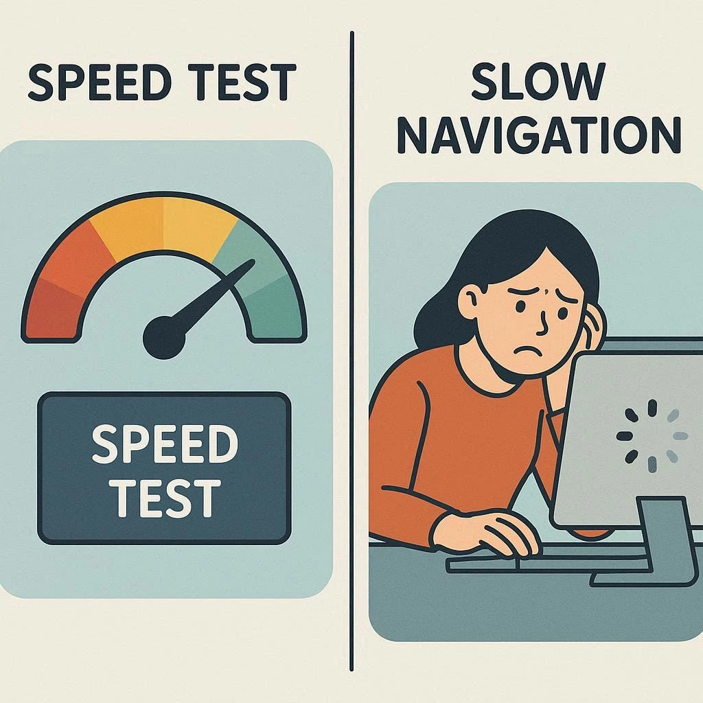 Ilustración comparativa entre un test de velocidad y la navegación lenta